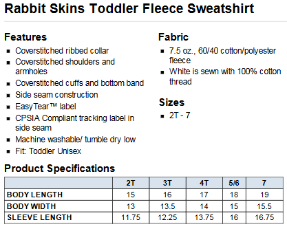 rabbit skins toddler fleece sweatshirt