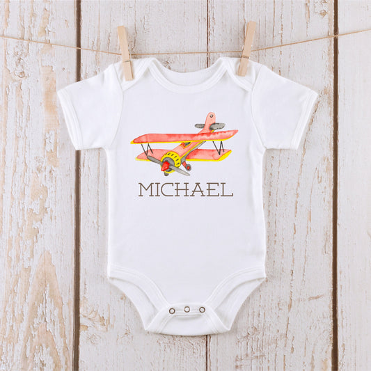 Plane Personalized Name Lettering Baby Onesie® Kids Tshirt Baby Bodysuit Aviation