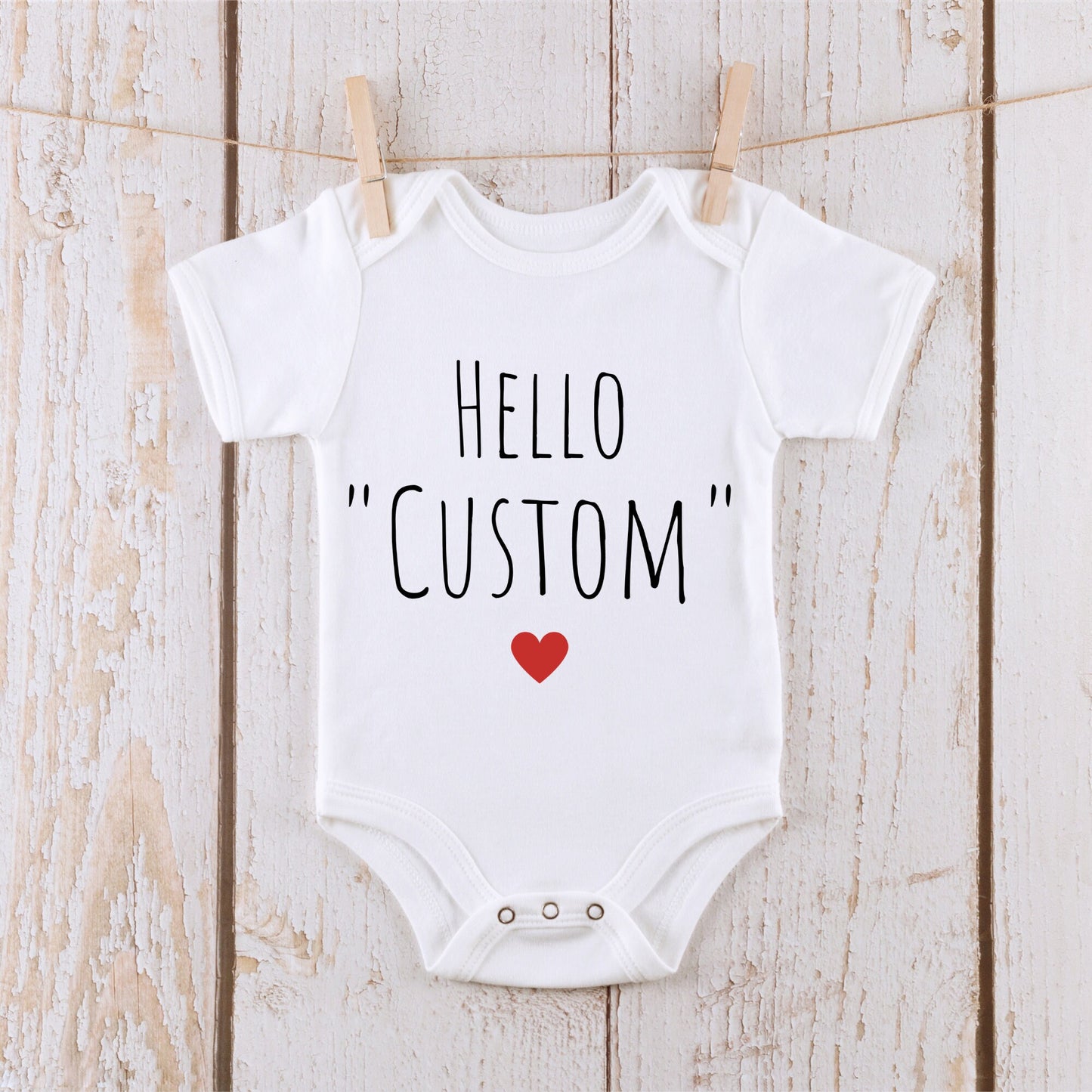 Hello Custom Name Heart | Reveal Baby Onesie® | Kids Tshirt | Custom Baby Bodysuit | Announcement Onesie