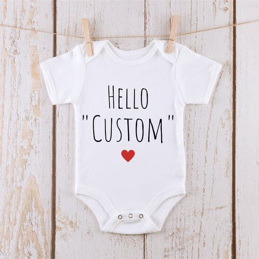 Hello Custom Name Heart | Reveal Baby Onesie® | Kids Tshirt | Custom Baby Bodysuit | Announcement Onesie