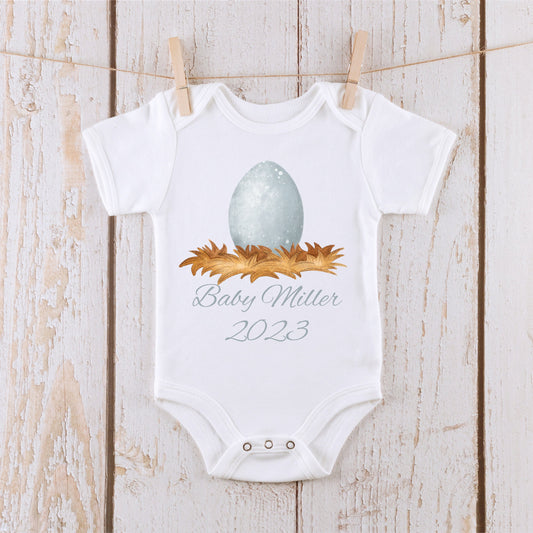 Baby Reveal Egg Blue | Personalized Name Baby Onesie® | Kids Tshirt | Custom Baby Bodysuit | Announcement Onesie