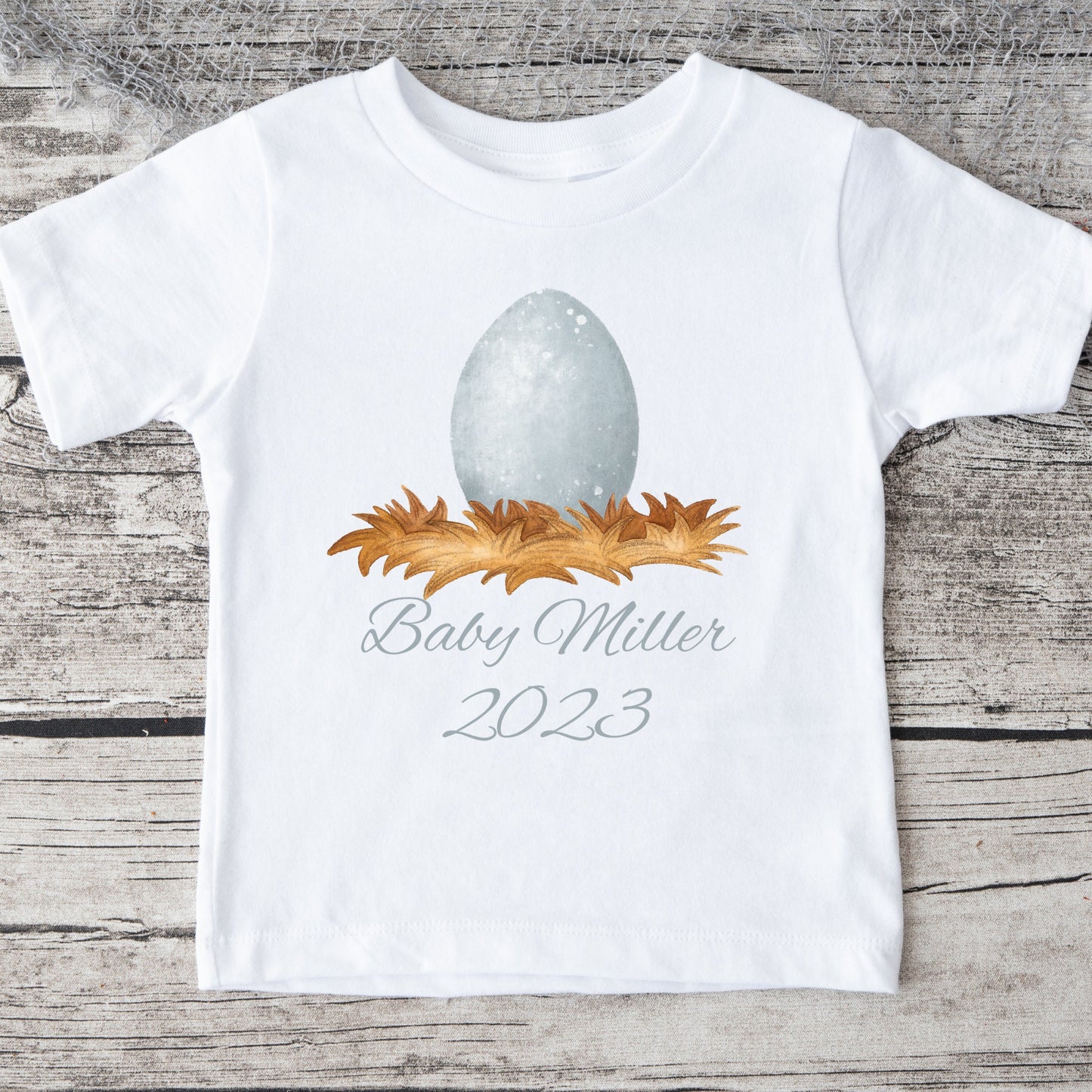 Baby Reveal Egg Blue | Personalized Name Baby Onesie® | Kids Tshirt | Custom Baby Bodysuit | Announcement Onesie