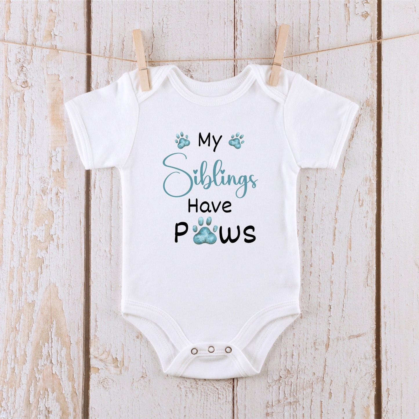 My Siblings Have Paws Blue Onesie® Kids Tshirt Baby Bodysuit Custom