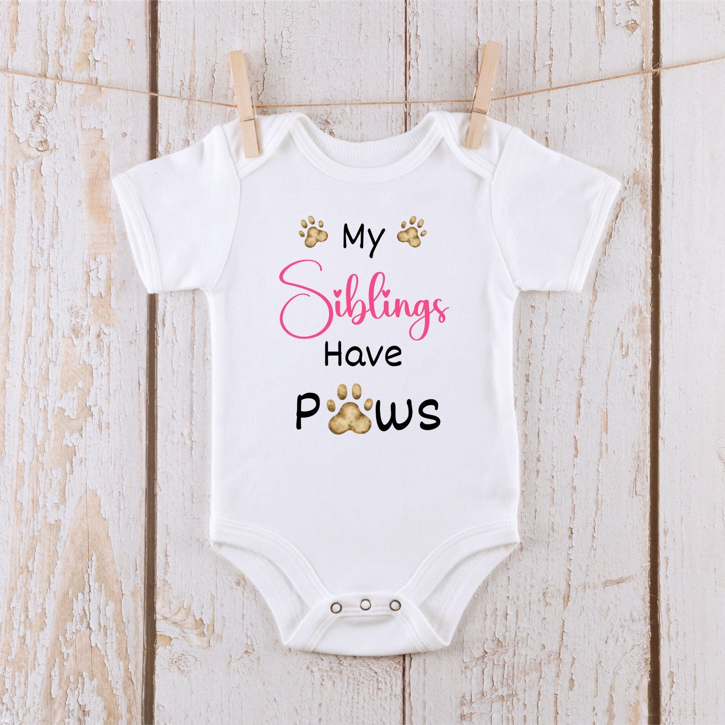 My Siblings Have Paws Pink Onesie® Kids Tshirt Baby Bodysuit Custom