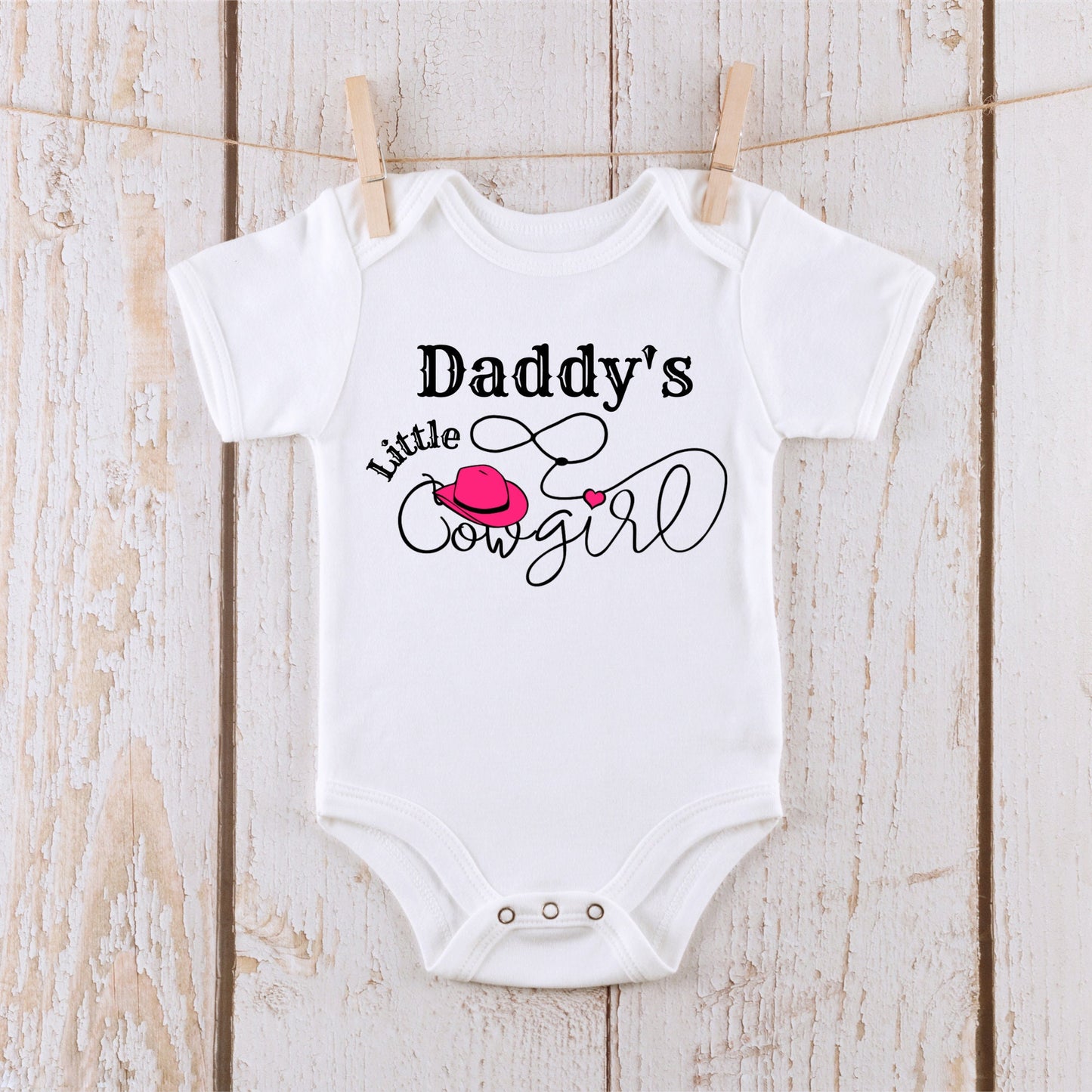 Daddys Little Cowgirl Lettering Baby Onesie® Kids Tshirt Baby Bodysuit Custom