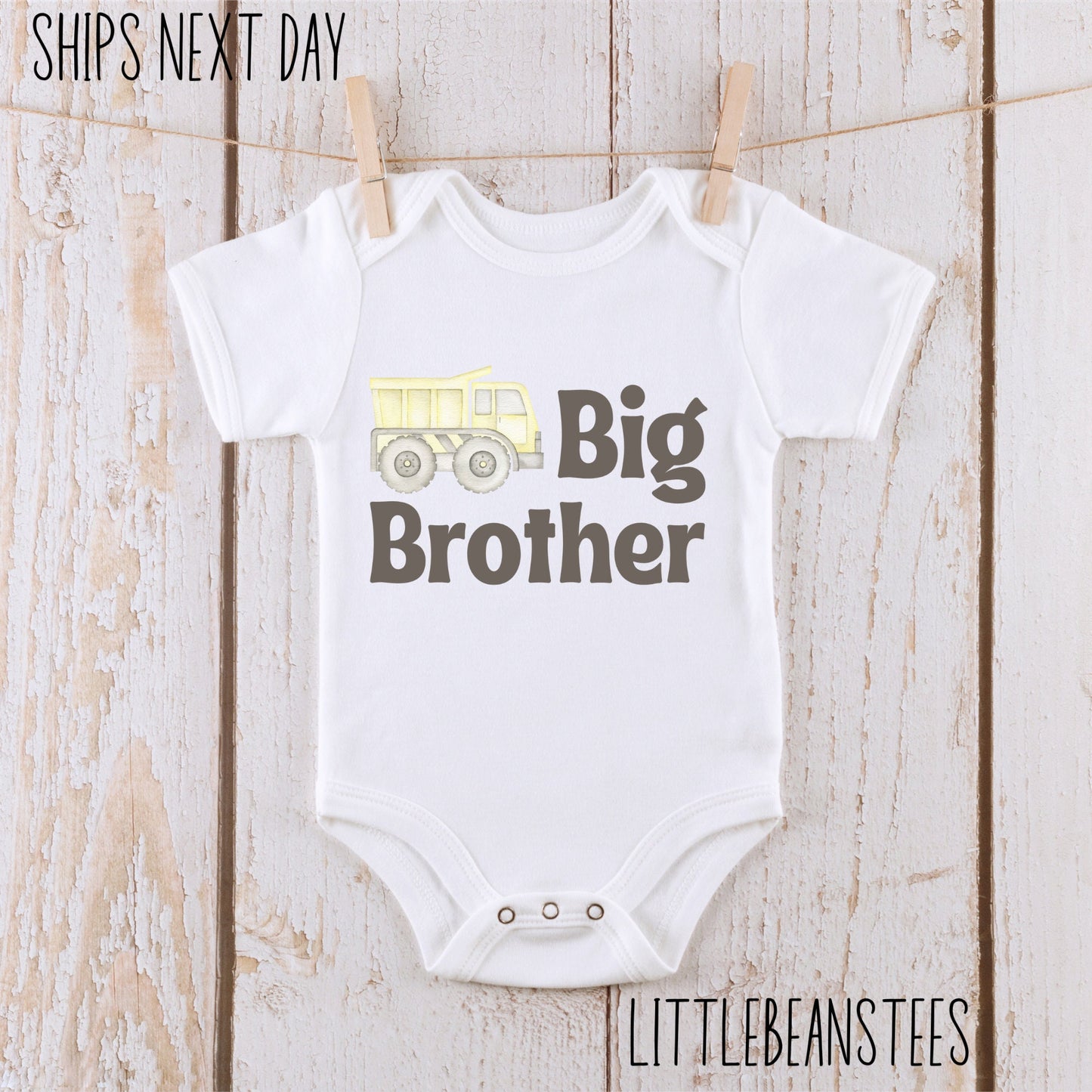 Big Brother Construction Truck Baby Onesie® | Custom Kids Tshirt | Baby Bodysuit