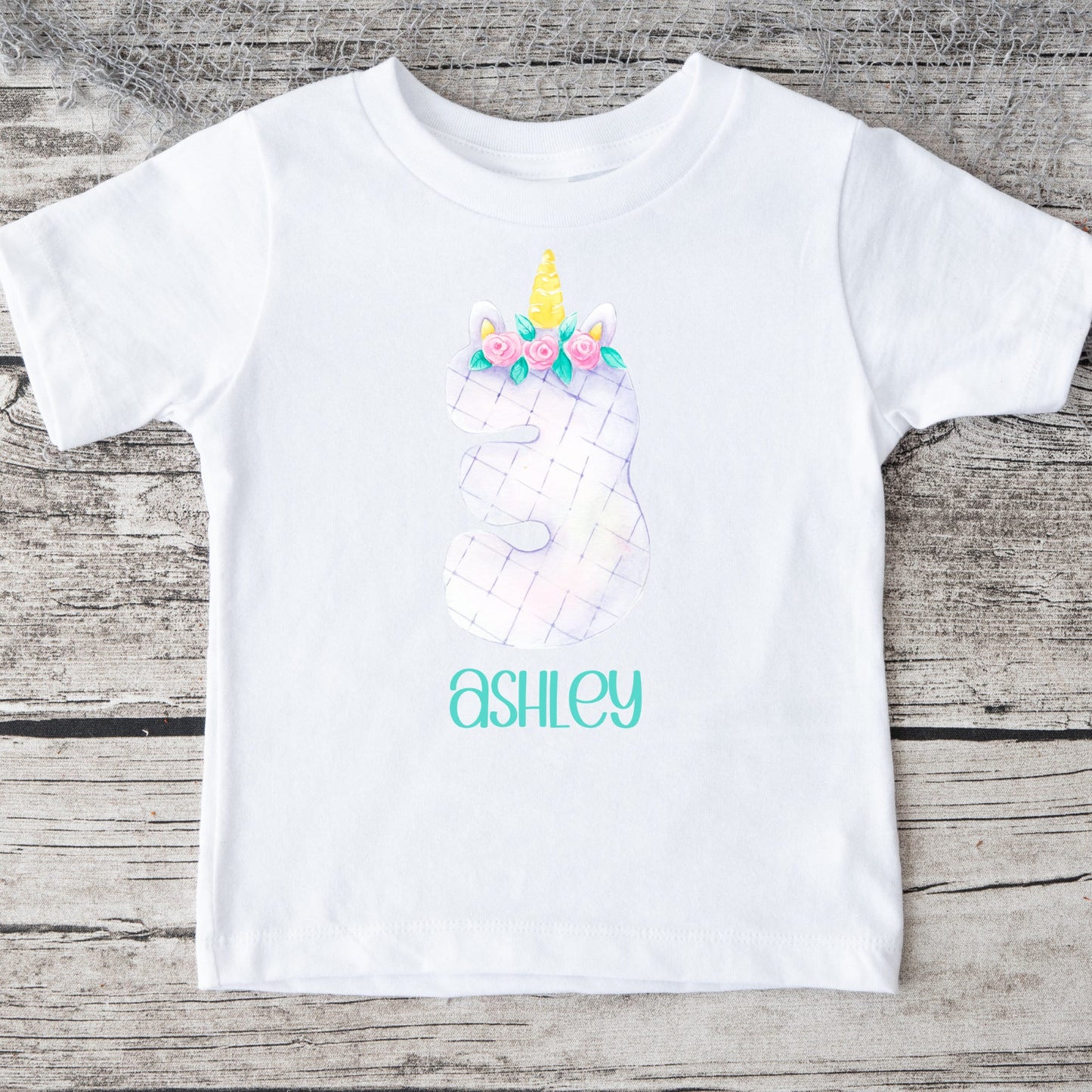 Colorful Unicorn Birthday Number 3 Personalized Name Baby Onesie®  | Custom Kids Tshirt | Baby Bodysuit | Kids Birthday Tshirt