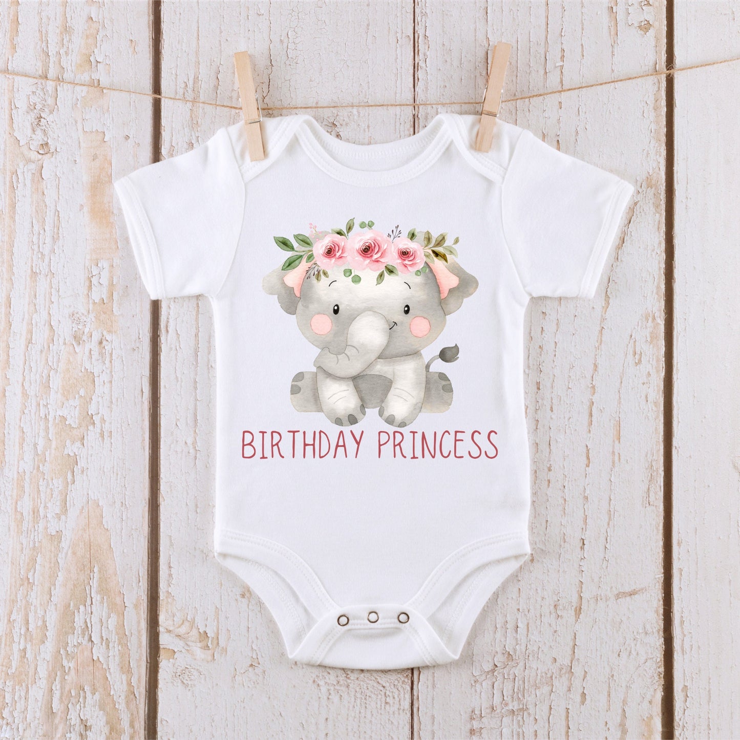 Baby Elephant Cute Birthday Princess Baby Onesie®  | Custom Kids Tshirt | Baby Bodysuit | Baby Animal Onesie