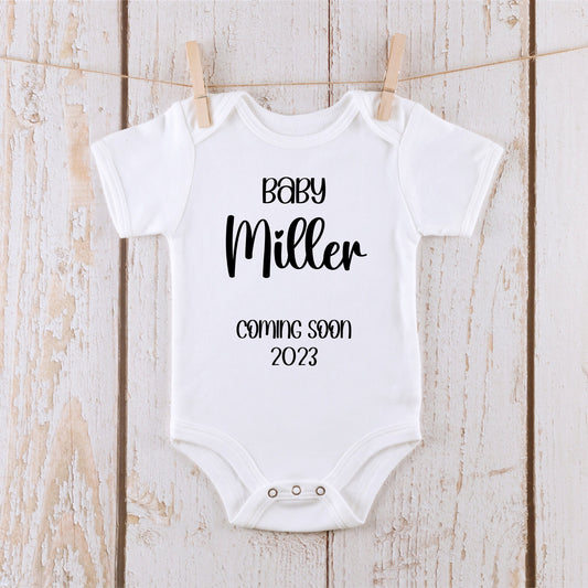 Baby Coming - Personalized Name Year - Baby Onesie® - Kids Tshirt - Baby Bodysuit - Reveal