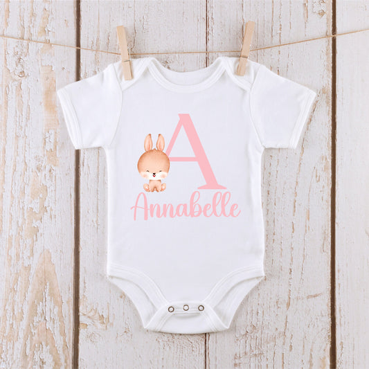 Baby Bunny Letter Name Pink Personalized Baby Onesie® Kids Tshirt Baby Bodysuit Onesie®