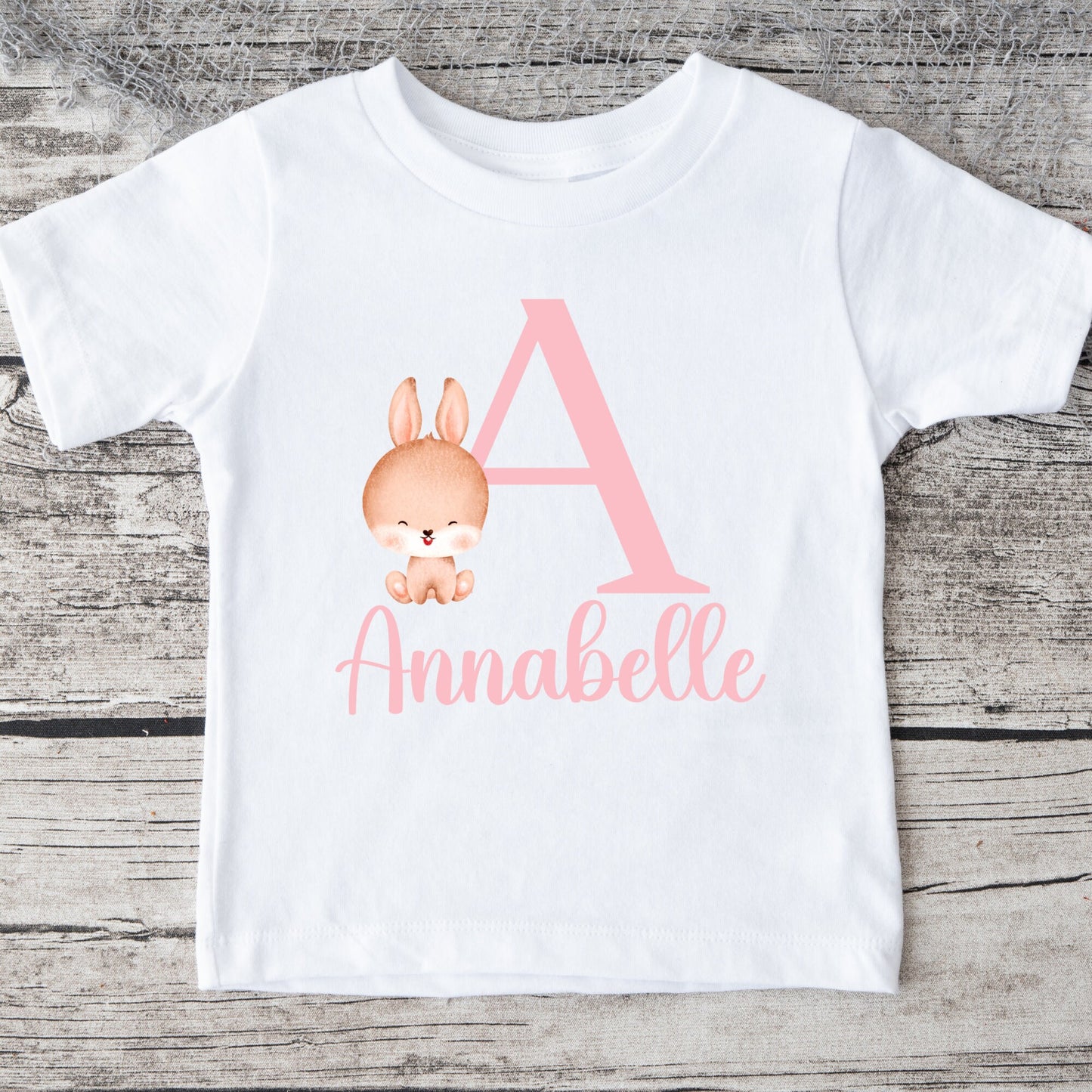 Baby Bunny Letter Name Pink Personalized Baby Onesie® Kids Tshirt Baby Bodysuit Onesie®