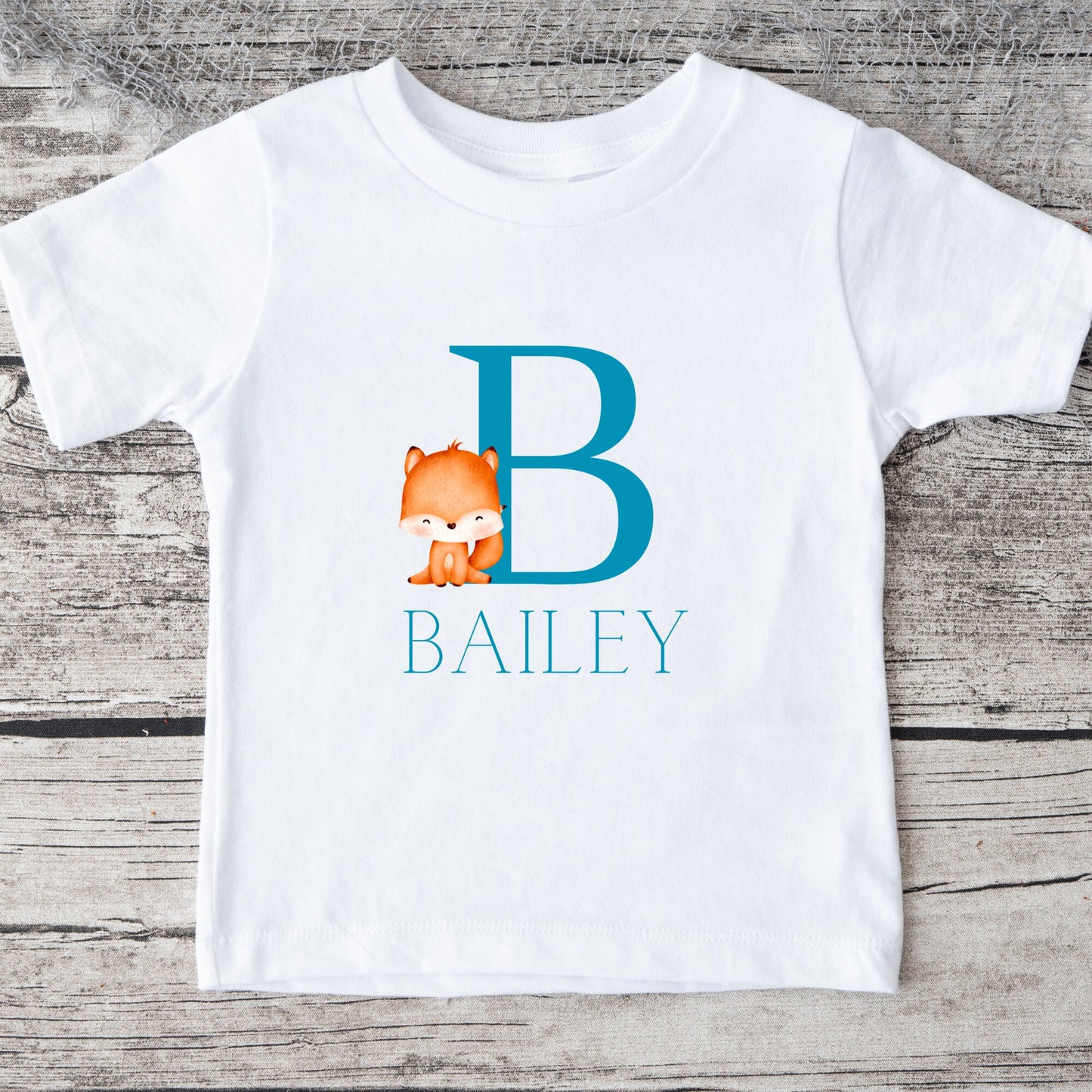 Baby Fox Letter Name Blue Personalized Baby Onesie® Kids Tshirt Baby Bodysuit Onesie®