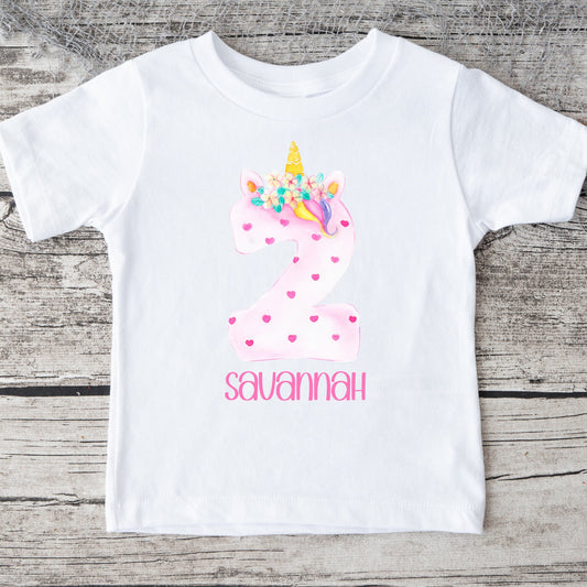 Colorful Unicorn Birthday Number 2 Personalized Name Baby Onesie®  | Custom Kids Tshirt | Baby Bodysuit | Kids Birthday Tshirt