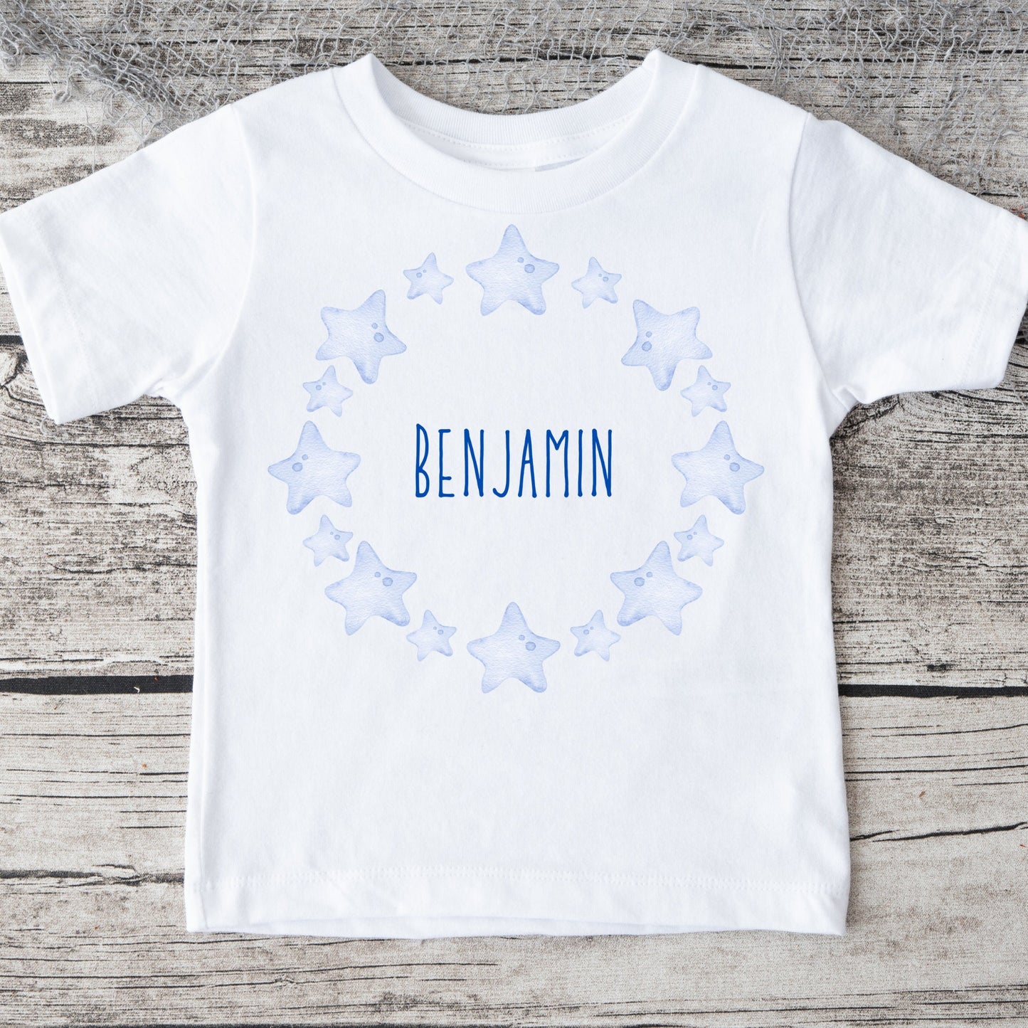 Soft Blue Stars Personalized Name Baby Onesie® | Kids Tshirt | Custom Baby Bodysuit | Name Tee