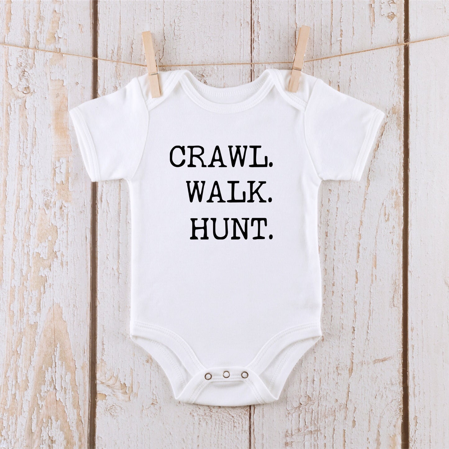 Crawl Walk Hunt Onesie | Hunt Baby Onesie | Cute Hunting Arts Bodysuit | Outdoor Sports Onesie