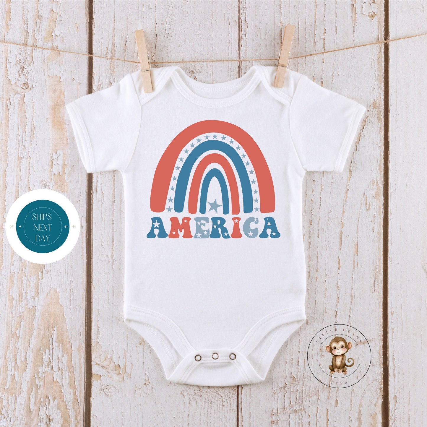 America Rainbow 4th of July Baby Onesie® | Custom Kids Tshirt | 4th of July Onesie | Personalized Name