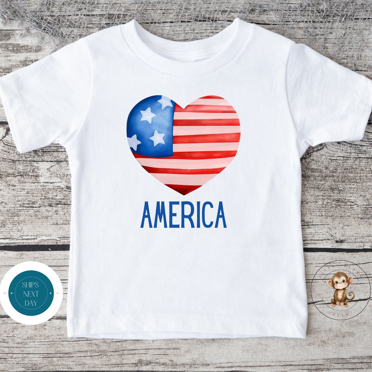 America Heart 4th of July Baby Onesie® | Custom Kids Tshirt | 4th of July Onesie | Personalized Name