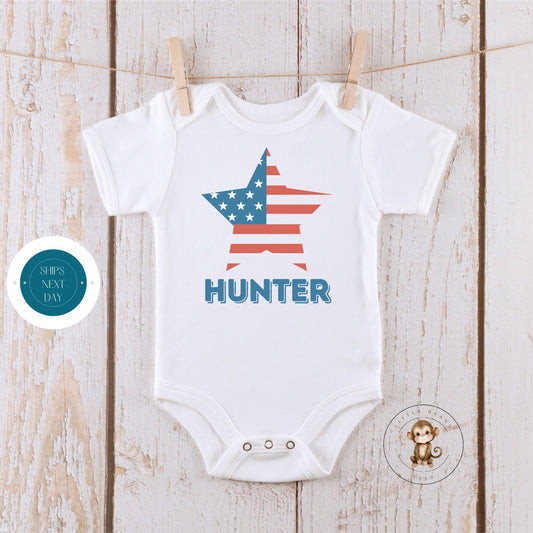 America Flag Star 4th of July Baby Onesie® | Custom Kids Tshirt | 4th of July Onesie | Personalized Name