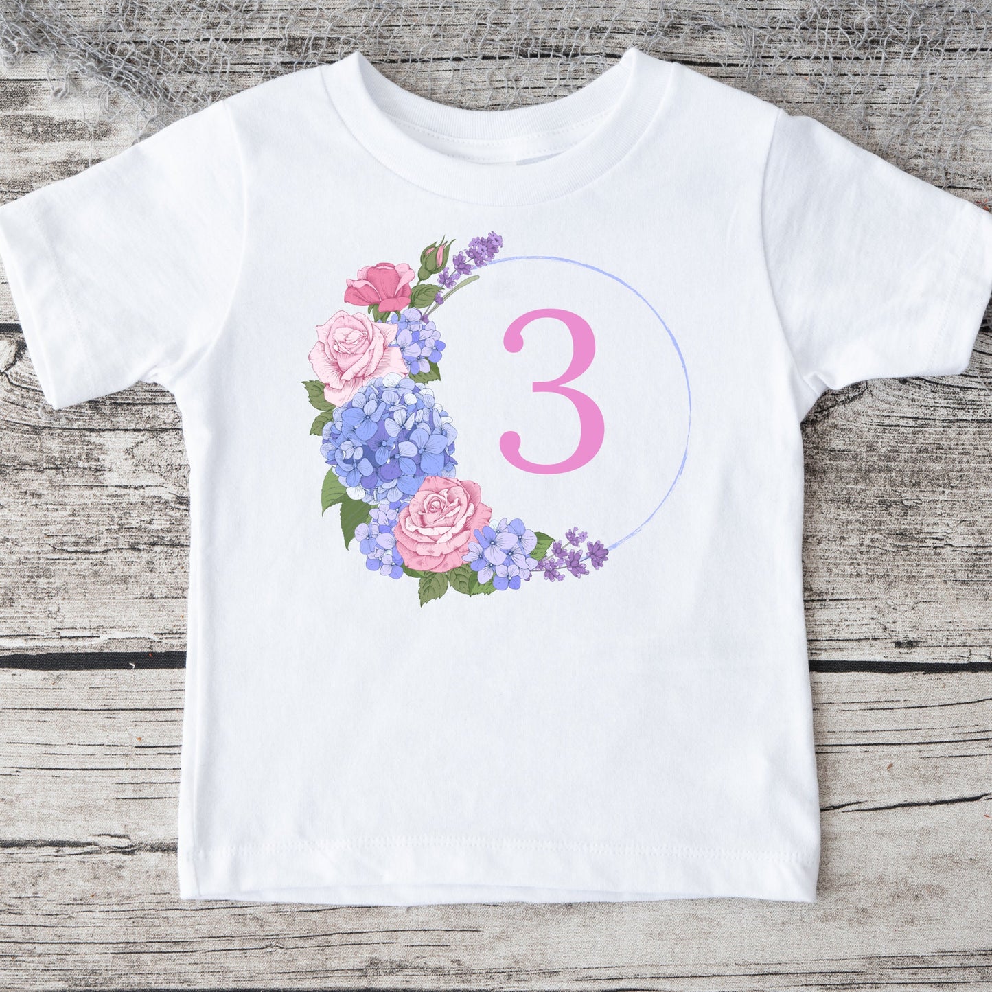 Hydrangea Circle Custom Birthday Kids Tshirt | Custom Kids Tshirt | Cute Girls Birthday Tee