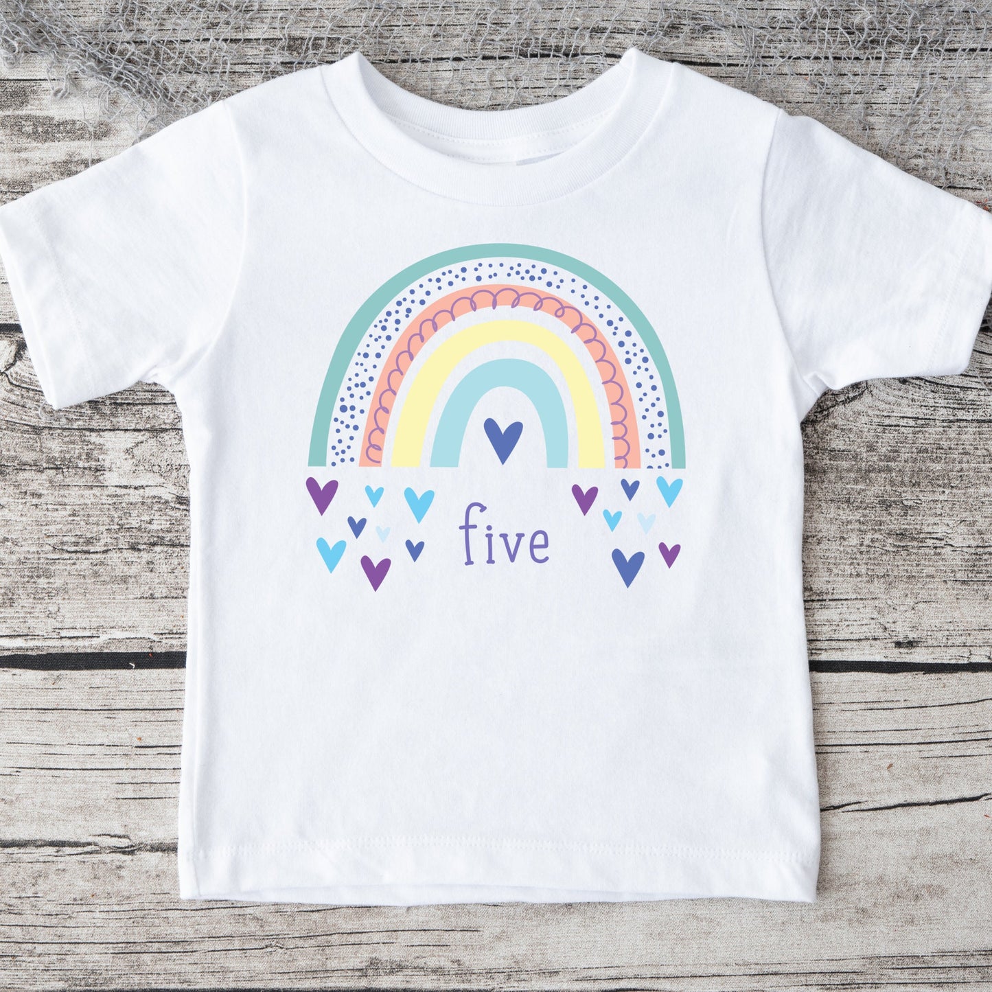 5th Birthday Girl Rainbow Hearts Kids Tshirt | Custom Kids Tshirt | Birthday Girl Cute Tee