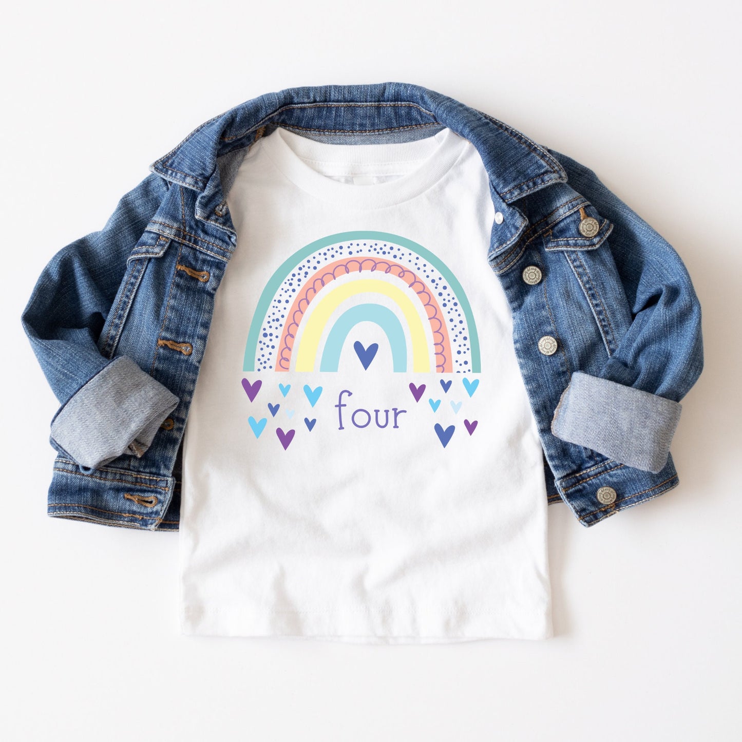 4th Birthday Girl Rainbow Hearts Kids Tshirt | Custom Kids Tshirt | Birthday Girl Cute Tee