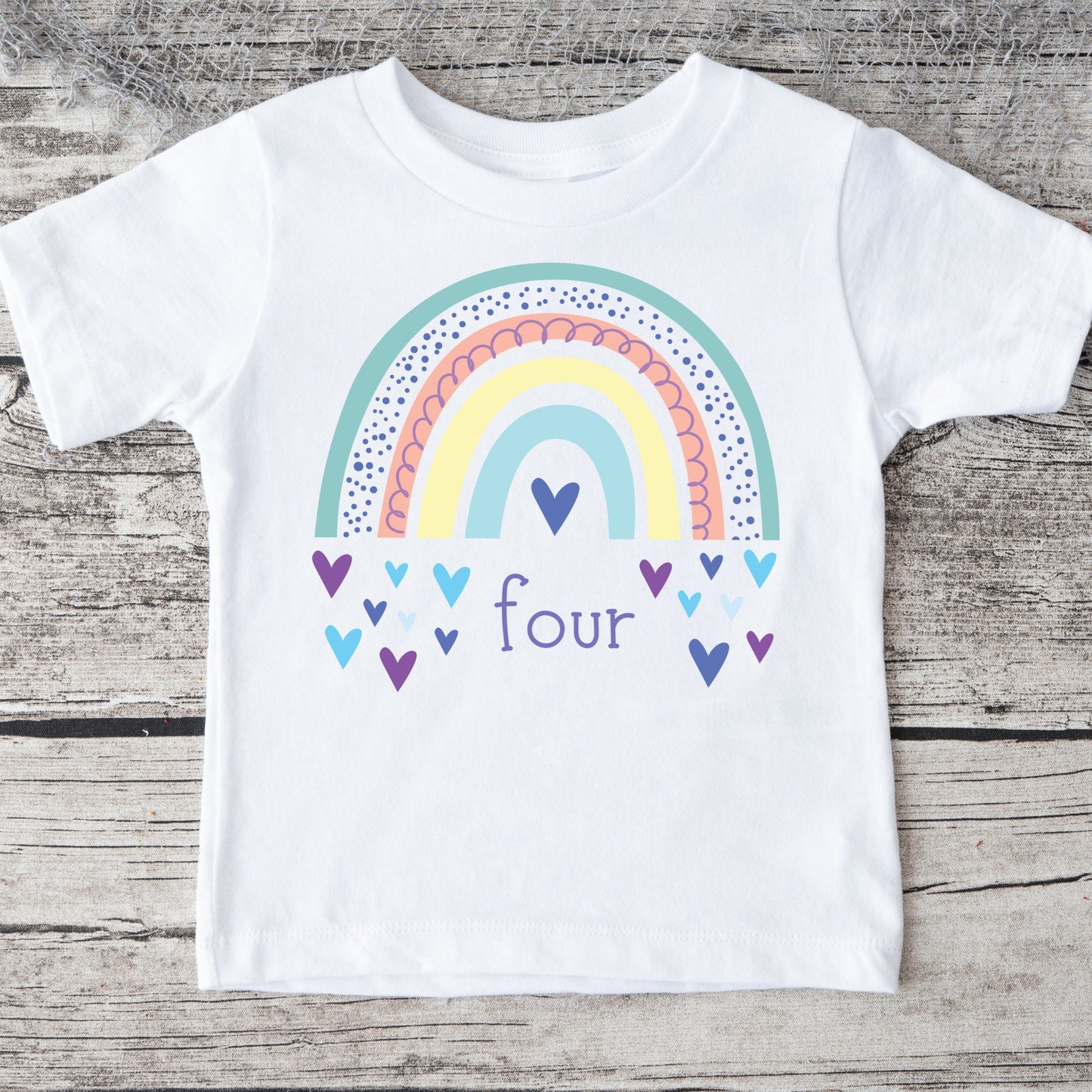 4th Birthday Girl Rainbow Hearts Kids Tshirt | Custom Kids Tshirt | Birthday Girl Cute Tee