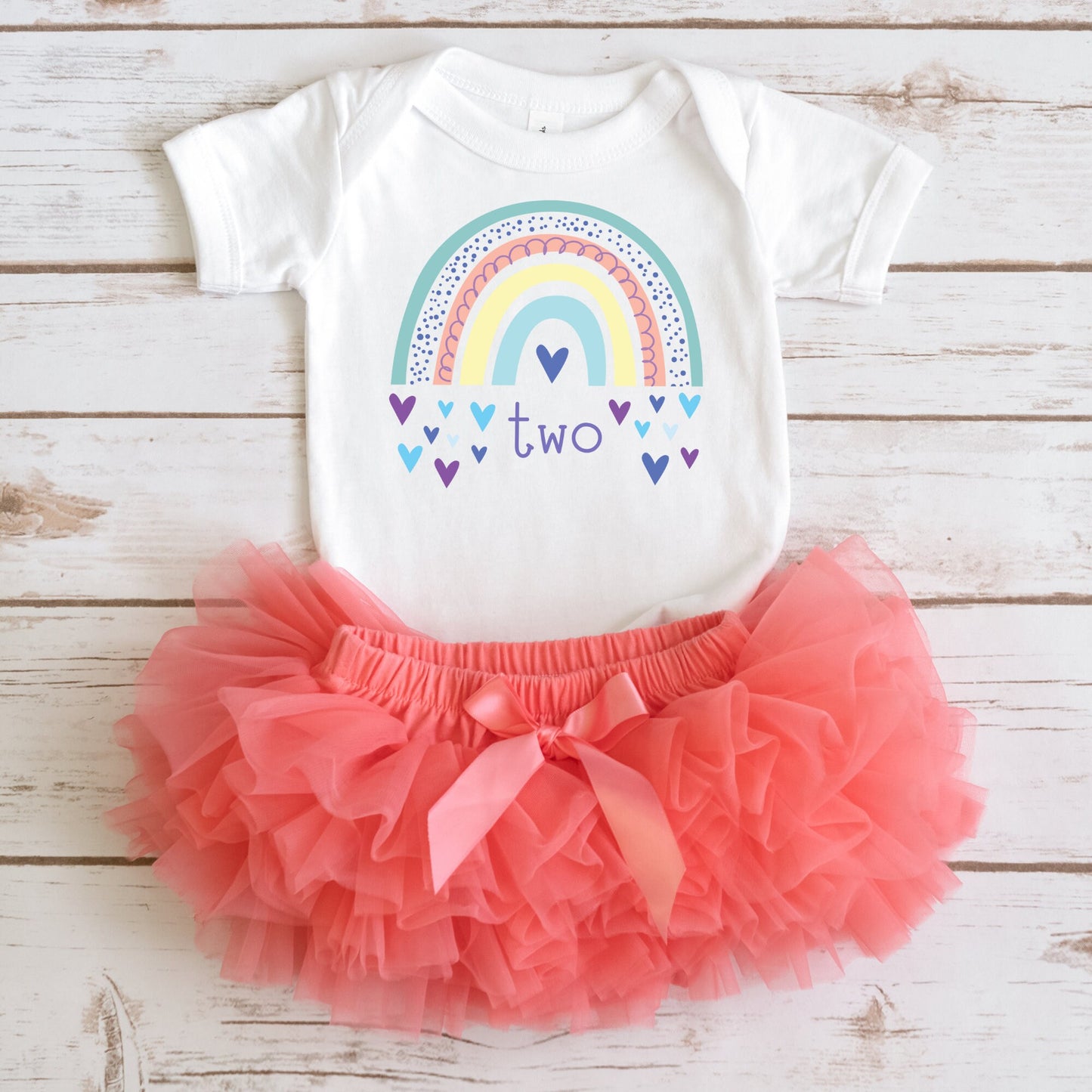 2nd Birthday Girl Rainbow Hearts Kids Tshirt | Custom Kids Tshirt | Birthday Girl Cute Tee