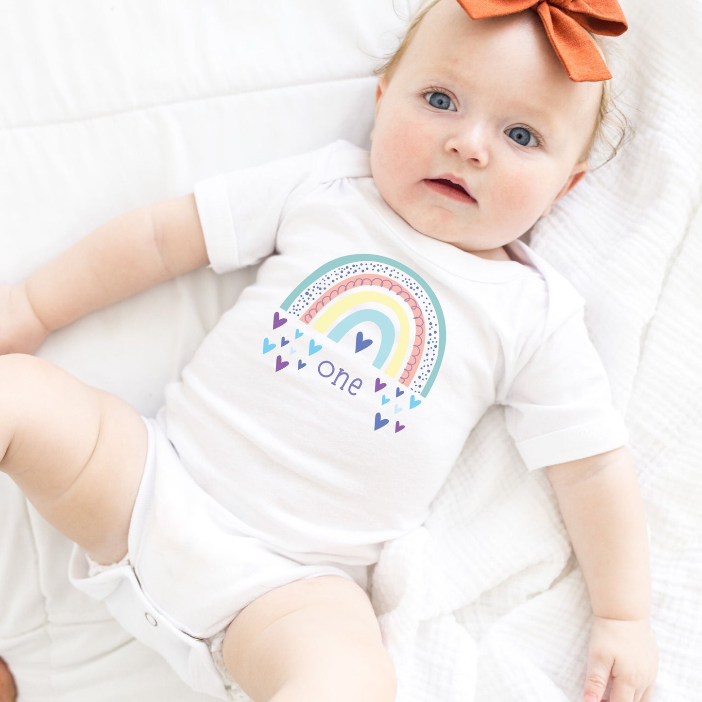 1rst Girls Birthday Rainbow Hearts Kids Onesie | Custom Kids Onesie | Cute Girls Birthday Bodysuit