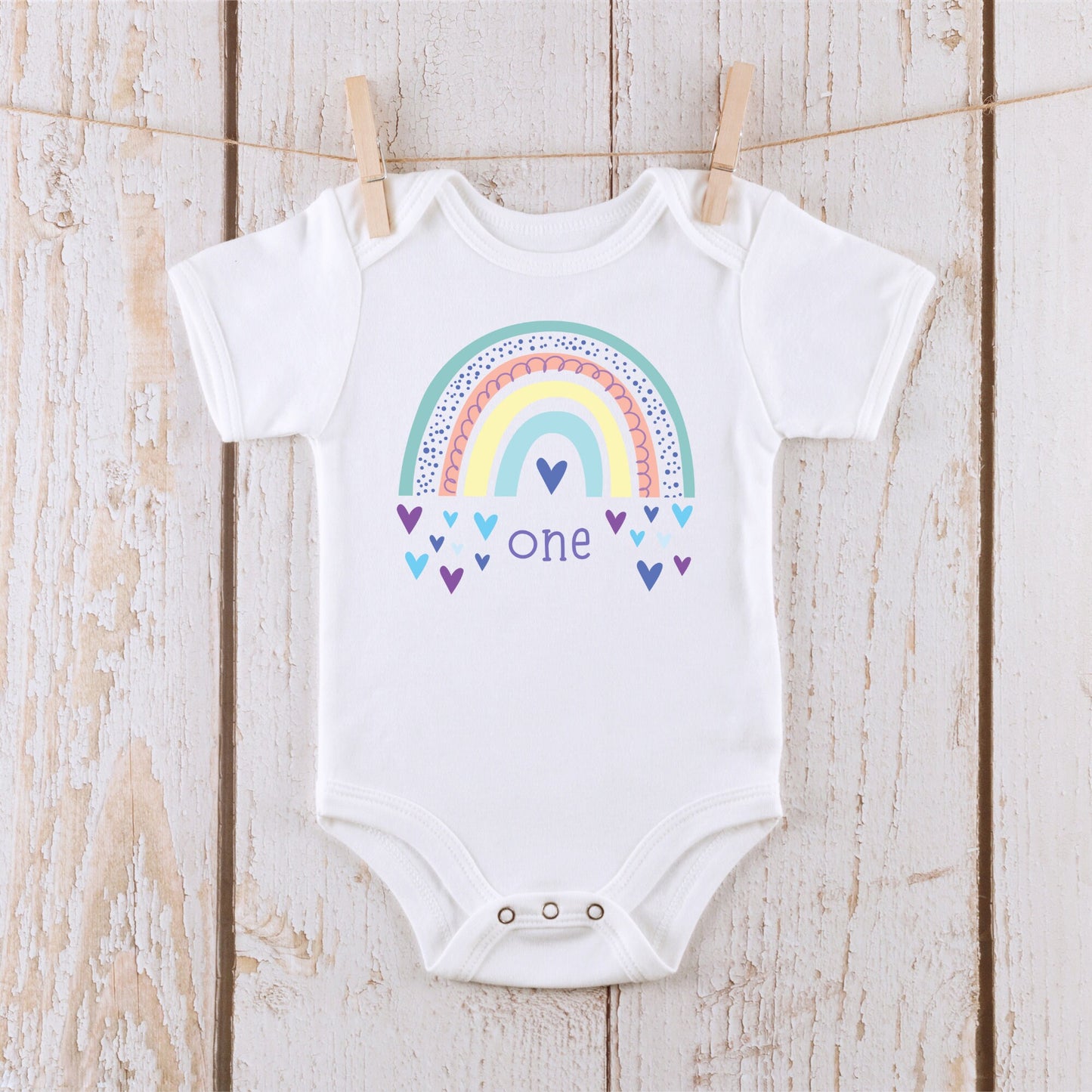 1rst Girls Birthday Rainbow Hearts Kids Onesie | Custom Kids Onesie | Cute Girls Birthday Bodysuit