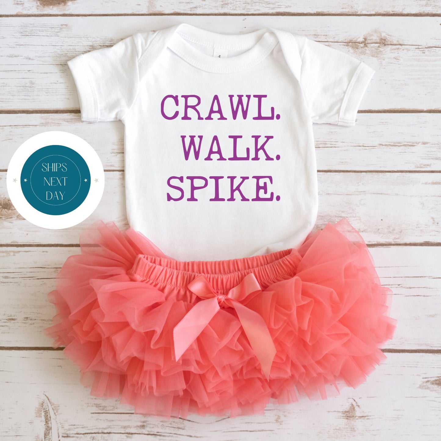 Crawl Walk Spike Pink Onesie | Volleyball Baby Onesie | Spike Baby Bodysuit |  Outdoor Sports Onesie