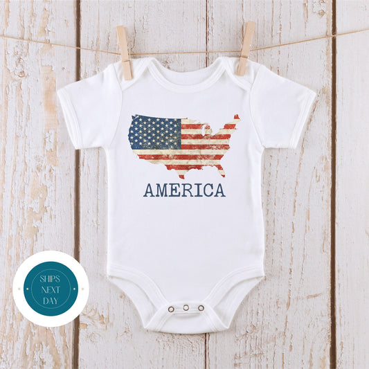 American Flag Map Onesie | Custom Baby Onesie | 4th of July Map Onesie