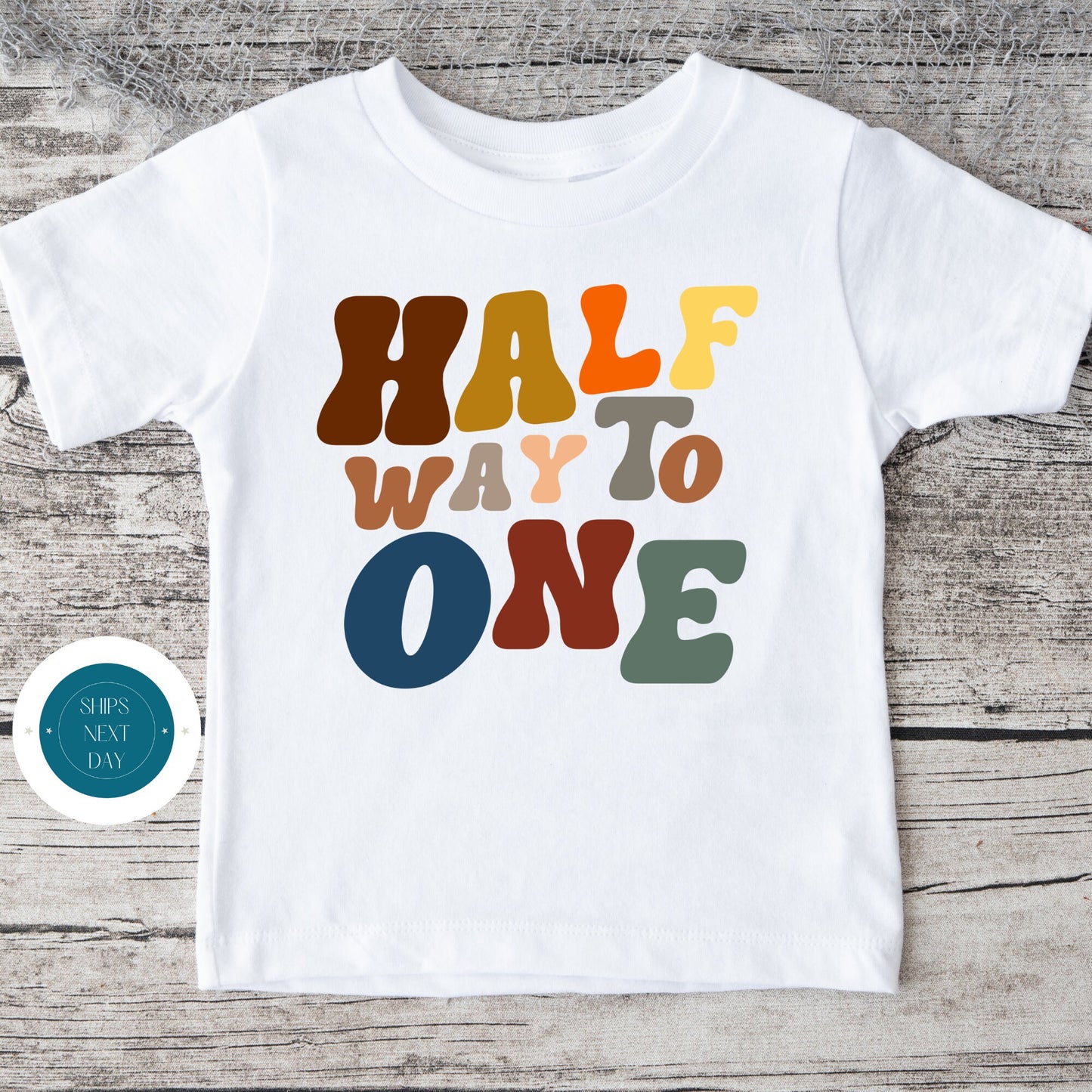 Half Way To One Baby Onesie® | Custom Kids Tshirt | Half Birthday Onesie | Retro