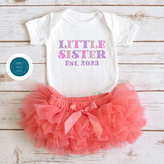 Little Sister Personalized Name Kids Onesie | Custom Kids Onesie | Groovy Little Sister Bodysuit