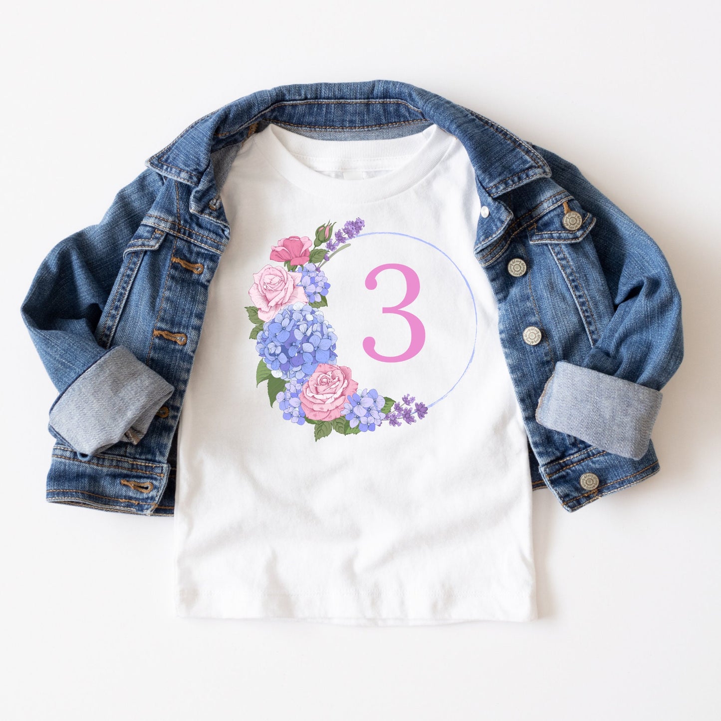 Hydrangea Circle Custom Birthday Kids Tshirt | Custom Kids Tshirt | Cute Girls Birthday Tee