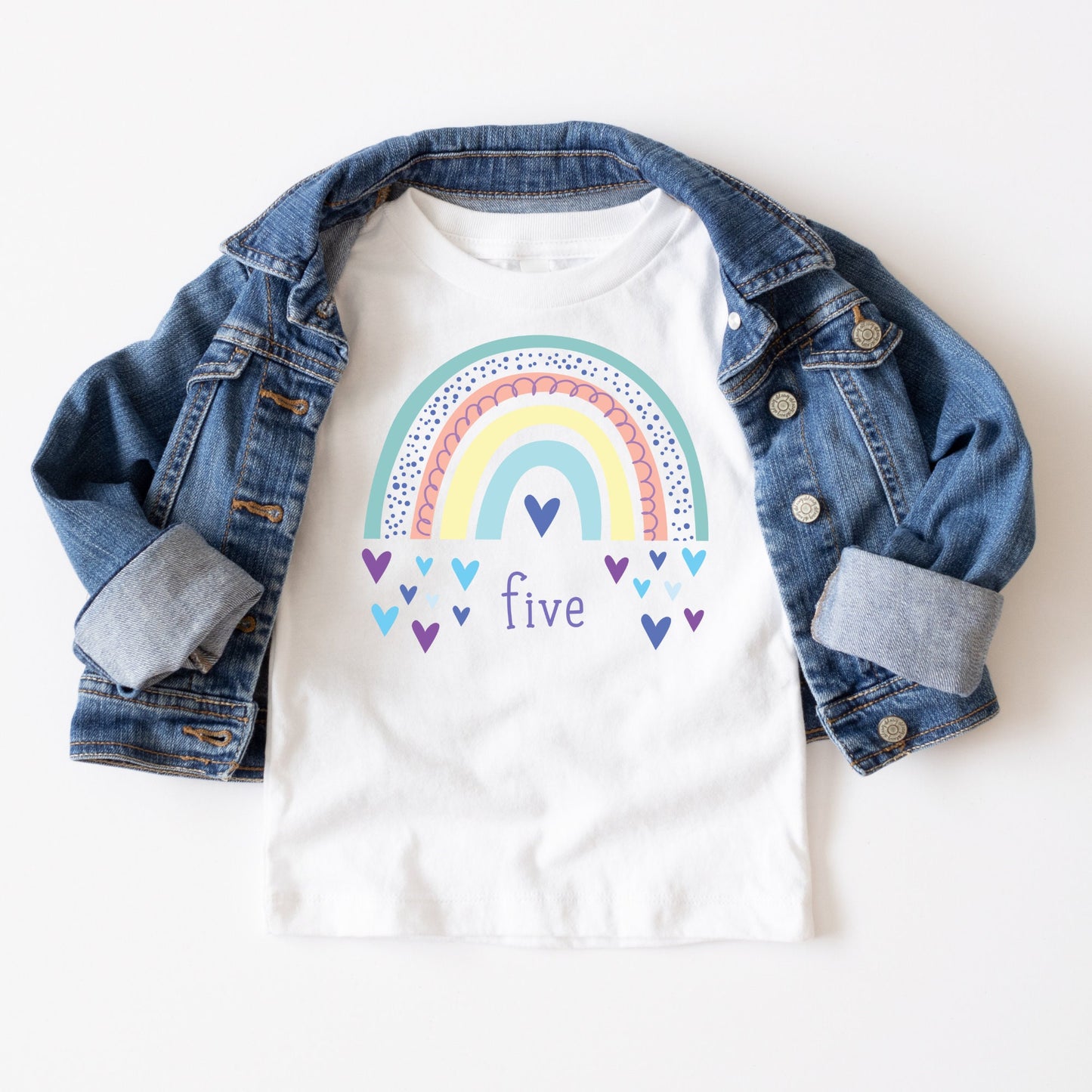 5th Birthday Girl Rainbow Hearts Kids Tshirt | Custom Kids Tshirt | Birthday Girl Cute Tee