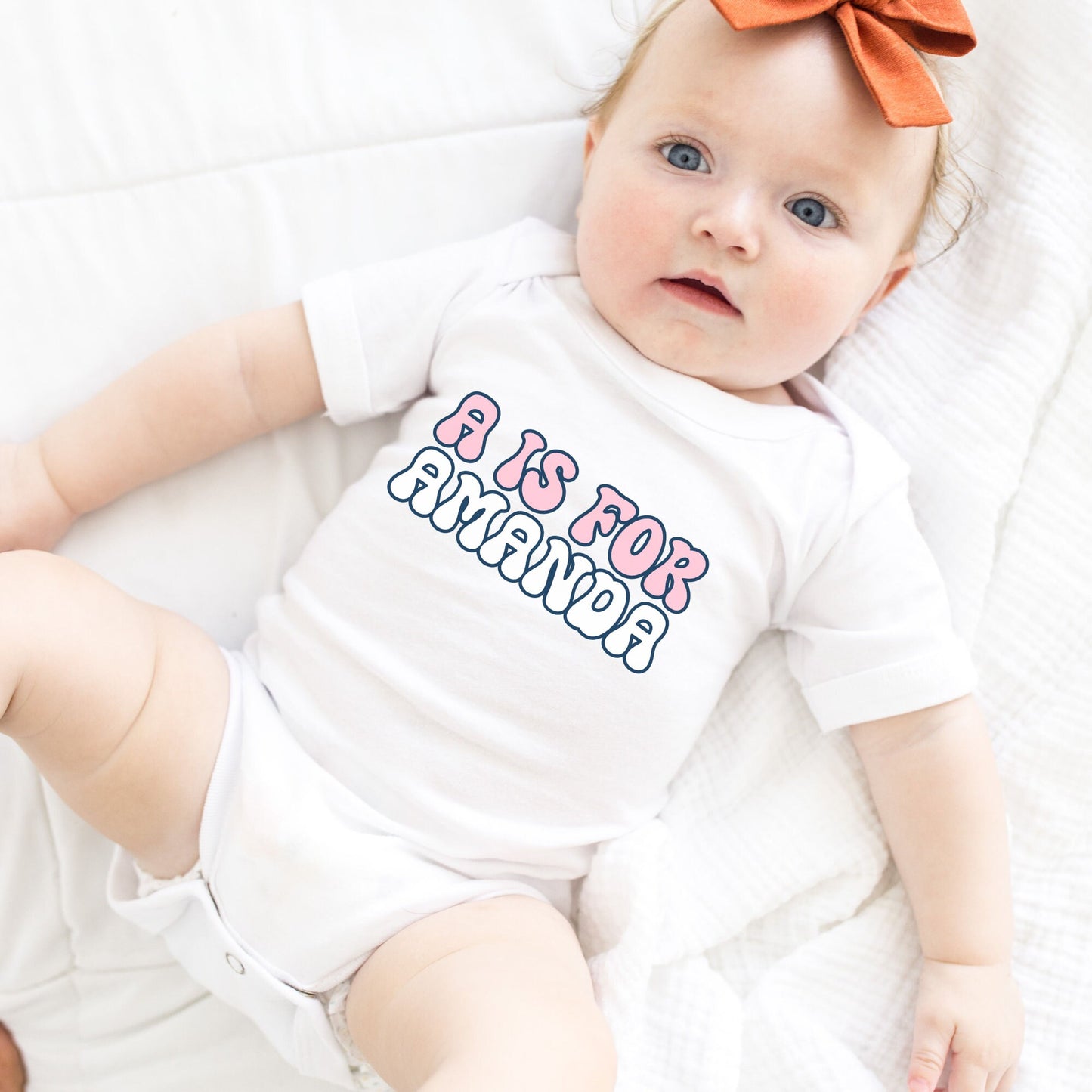 Initial Name Pink Retro Baby Onesie | Custom Baby Onesie | Cute Retro Name Onesie