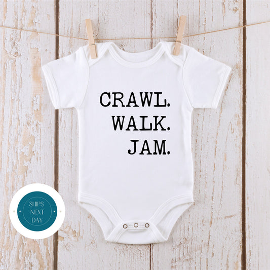 Crawl Walk Jam Black Onesie | Jam Baby Onesie |  Jam Baby Bodysuit |  Outdoor Sports Onesie