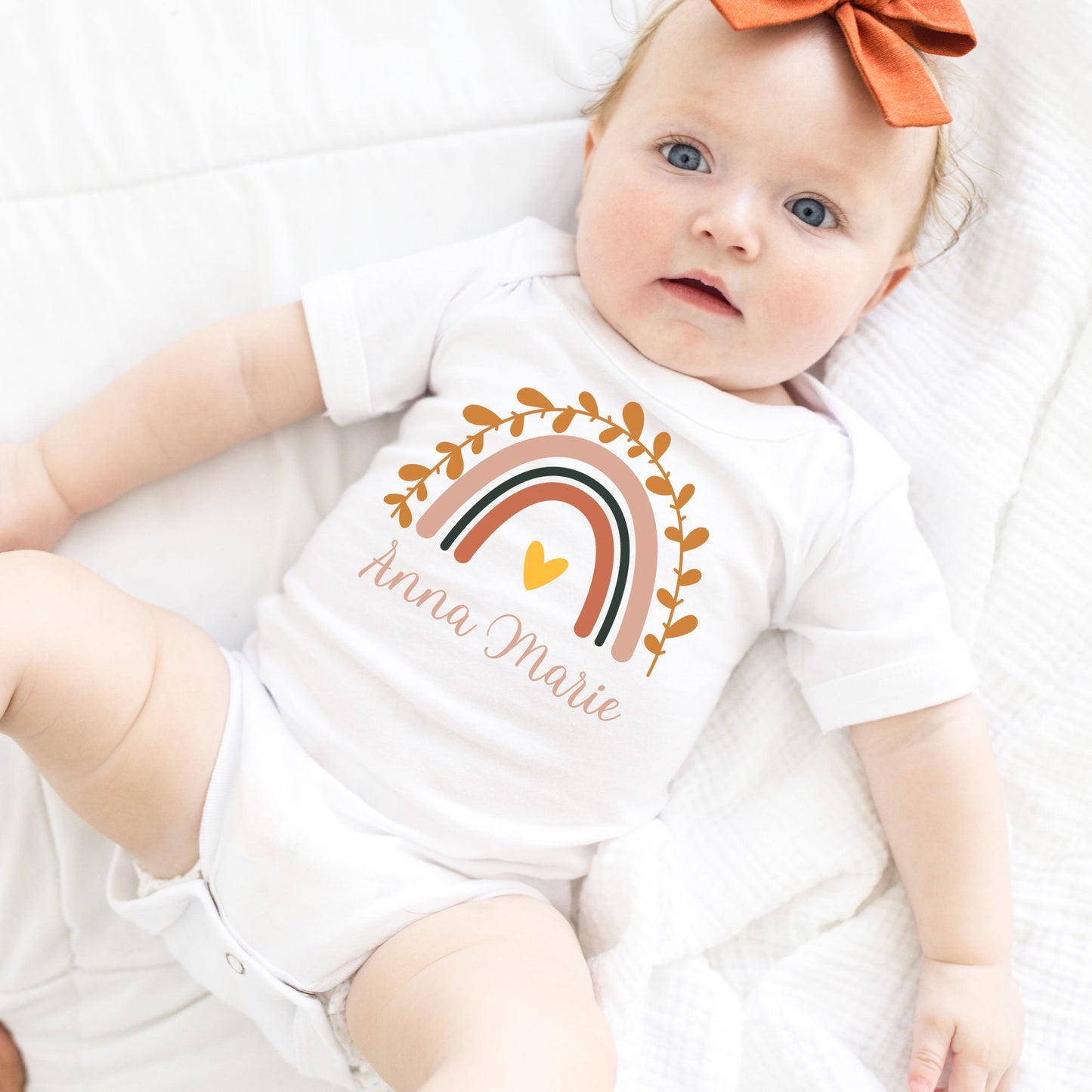 Rainbow Heart Personalized Name Baby Onesie | Custom Kids Tshirt | Girls Name Rainbow