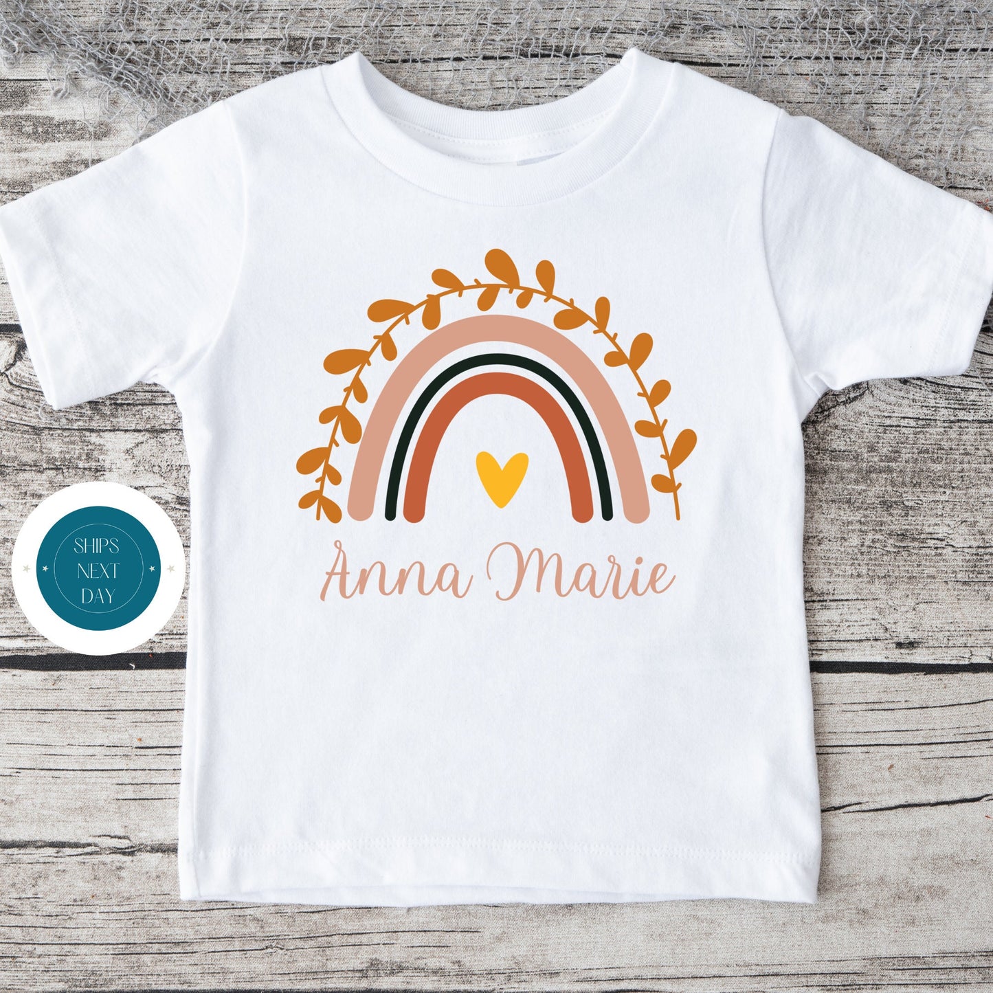 Rainbow Heart Personalized Name Baby Onesie | Custom Kids Tshirt | Girls Name Rainbow