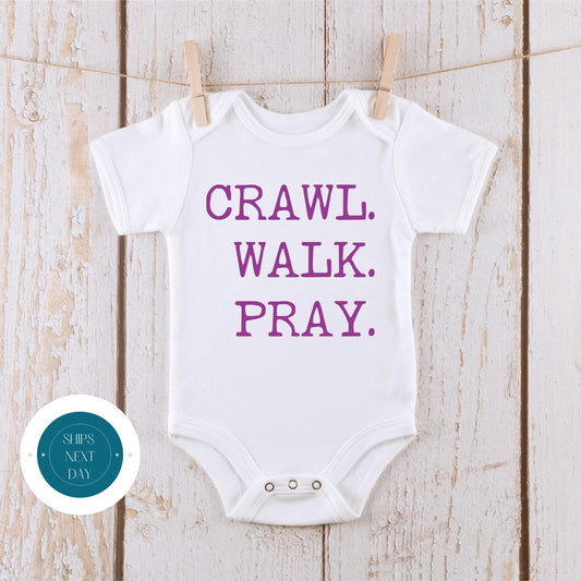 Crawl Walk Pray Pink Onesie | Pray Baby Onesie |  Pray Baby Bodysuit |  Outdoor Sports Onesie