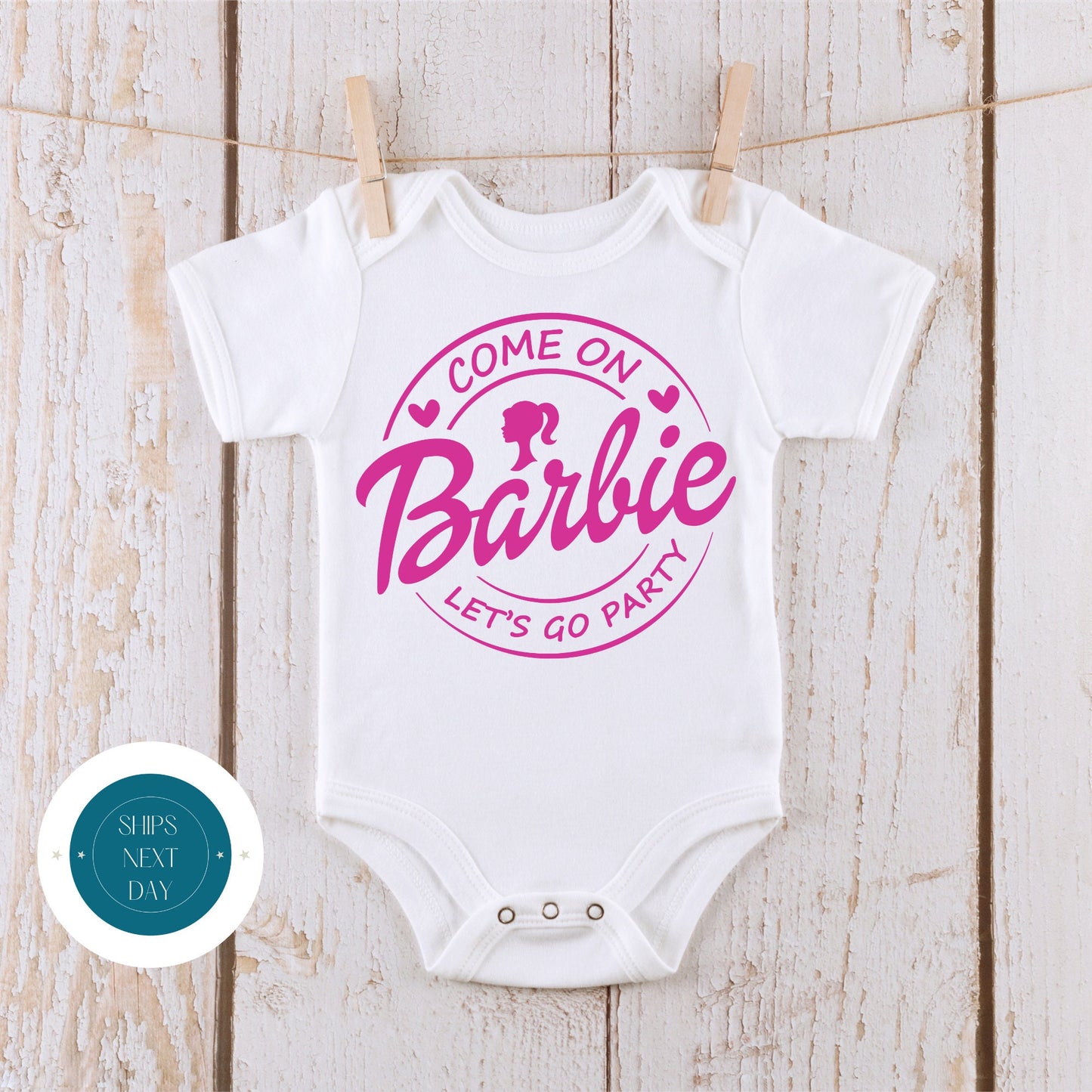 Come On Barbie Baby Onesie | Custom Kids Tshirt | Barbie Pink Onesie