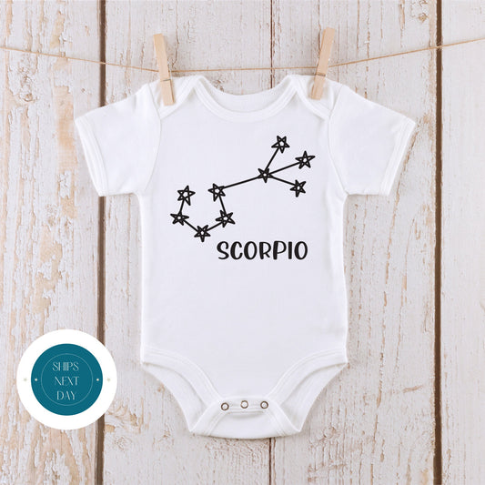 Scorpio Black Star Baby Onesie | Zodiac Kids Tshirt | Zodiac Onesie