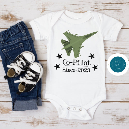 Co Pilot Since Baby Onesie | Custom Kids Tshirt | Military Pilot Onesie