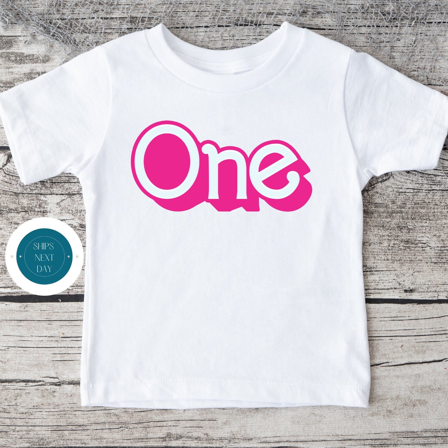 Shadow Font ONE Pink Birthday Tshirt | Custom Kids Tshirt | Girly Birthday Onesie