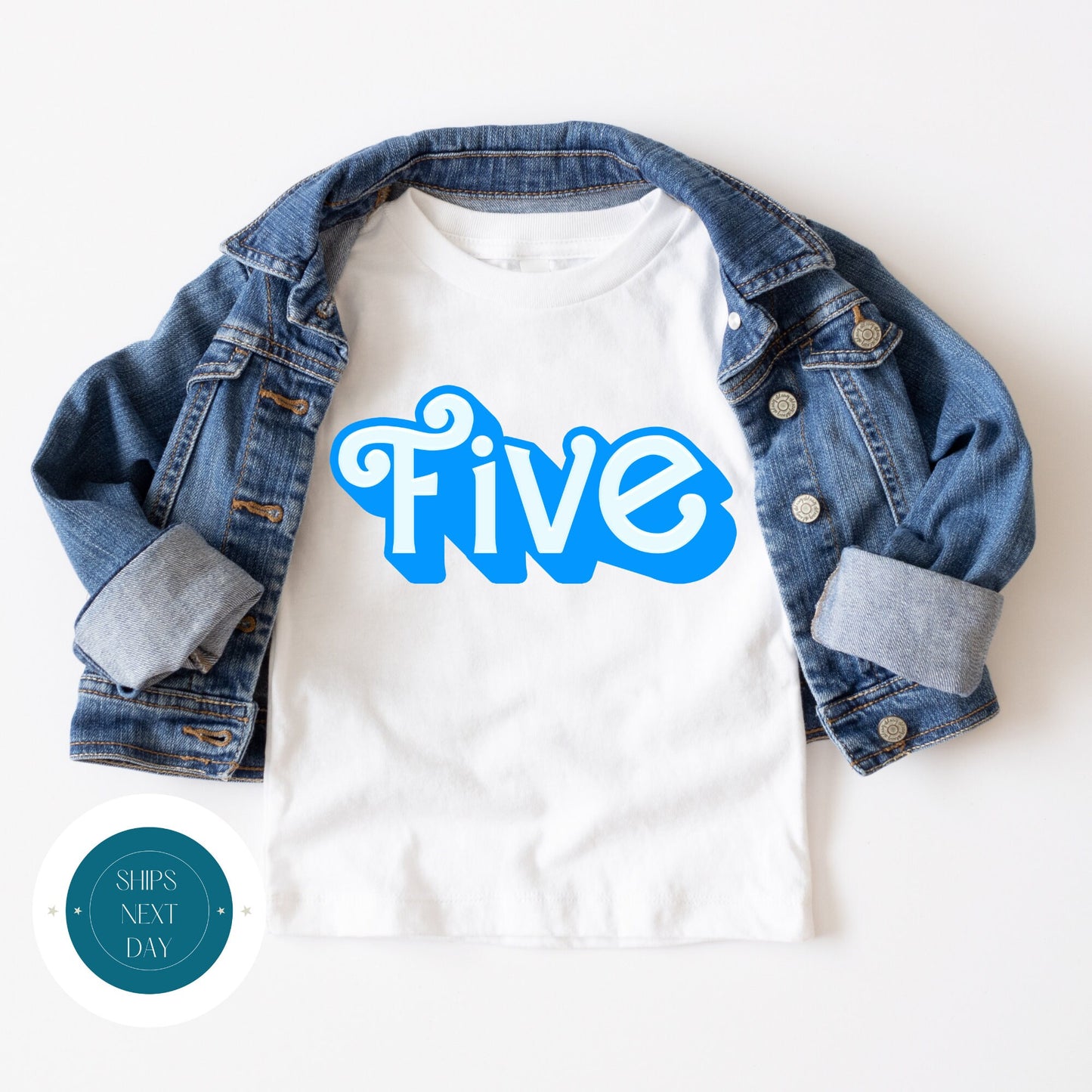 Shadow Font FIVE Birthday Tshirt | Custom Birthday Kids Tshirt | Boys Birthday Onesie