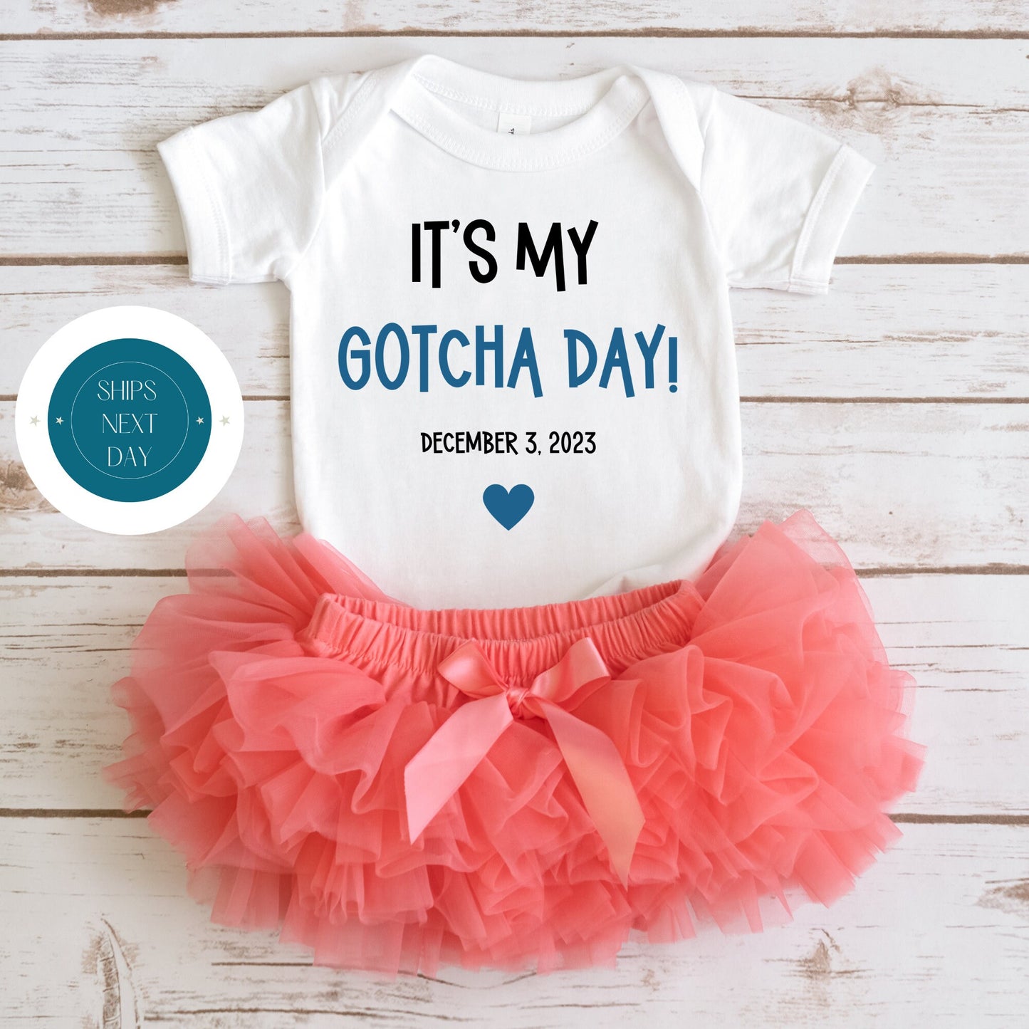 My Gotcha Day Blue Lettering Onesie | New Baby Onesie | Baby Shower Gift | Reveal Onesie