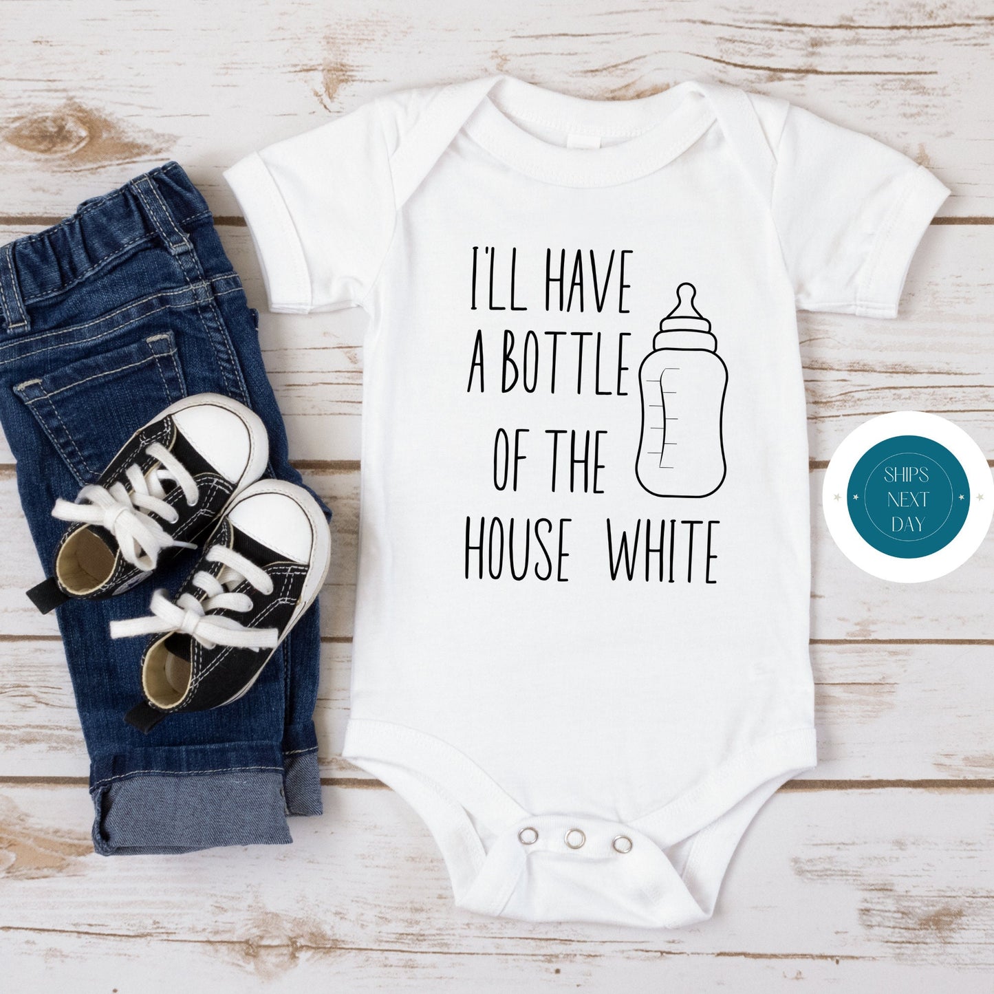 Bottle of the House White Onesie | Funny Baby Onesie | Baby Shower Gift