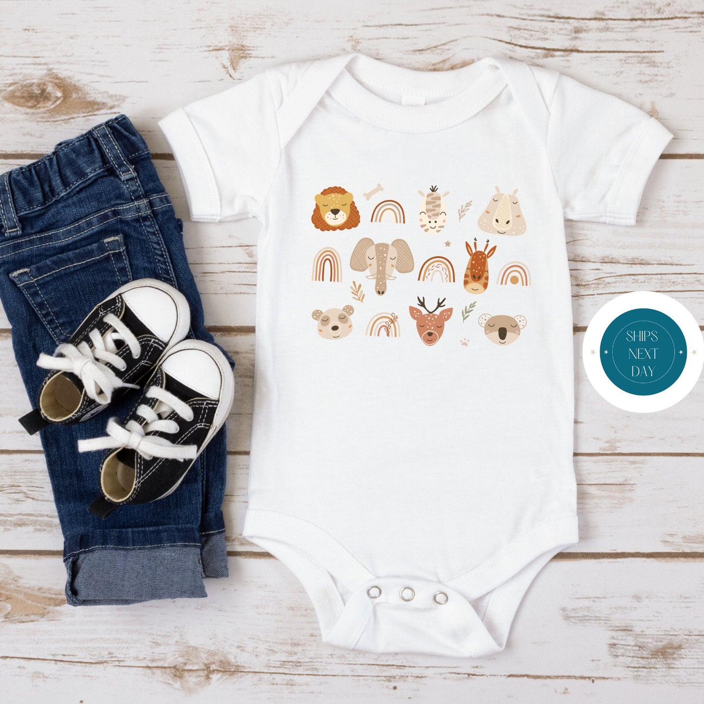 Animal Pattern Baby Onesie | Custom Kids Tshirt | Cute Baby Animal Onesie