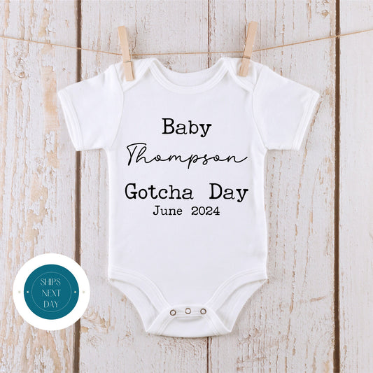 Baby Gotcha Day Personalized Name Onesie | New Baby Onesie | Baby Shower Gift | Reveal Onesie