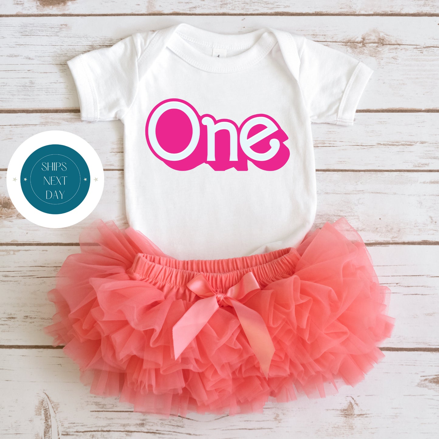 Shadow Font ONE Pink Birthday Tshirt | Custom Kids Tshirt | Girly Birthday Onesie